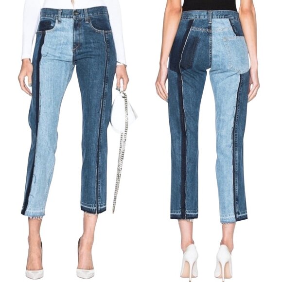 Rag & Bone Magnolia Two-Toned Cropped Reconstructed Reworked Denim Jeans Size 26 - Picture 1 of 16